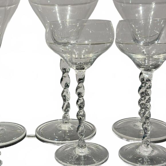 Other - Vintage Handblown Twisted Stem Crystal Wine & Coupe Glasses Bohemia European 6pc